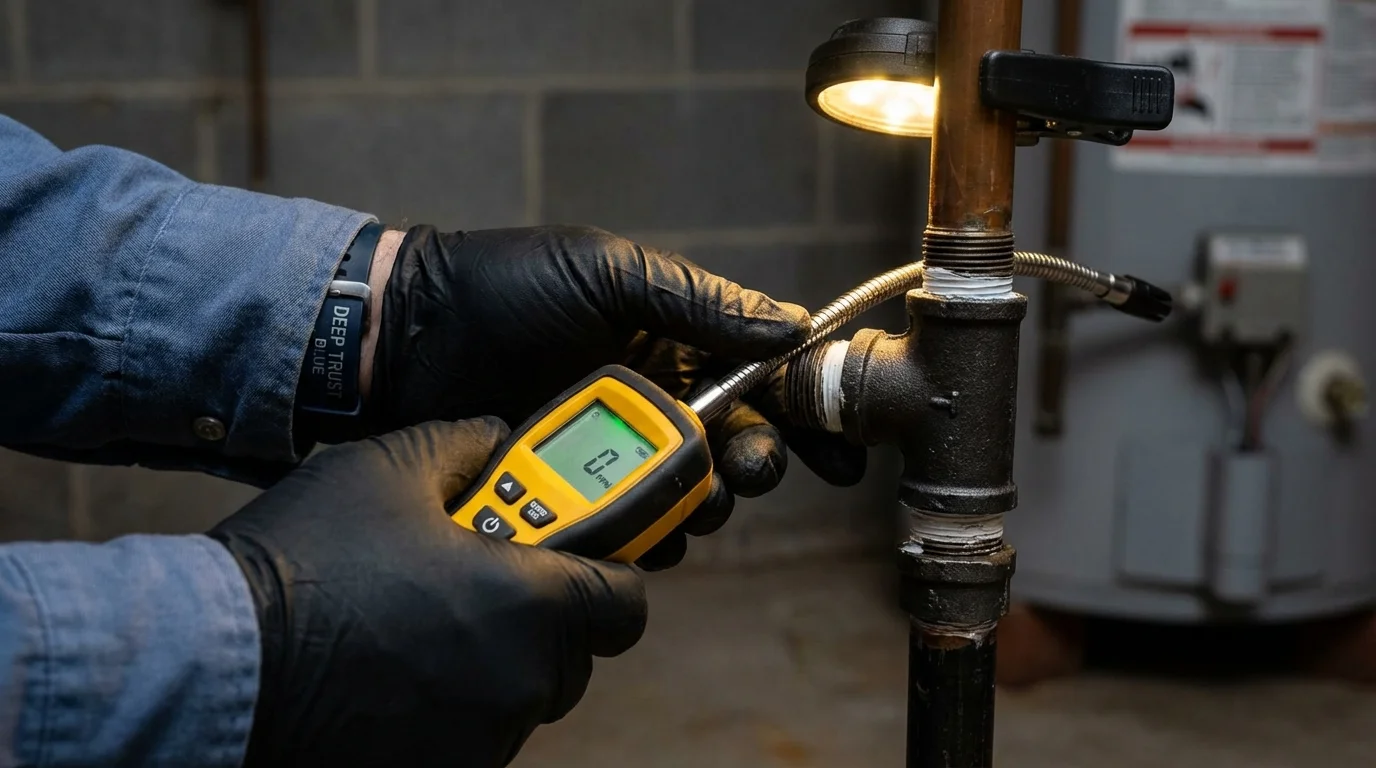 Gas leak detection with electronic sniffer by Johns Plumbing LLC in Seabeck